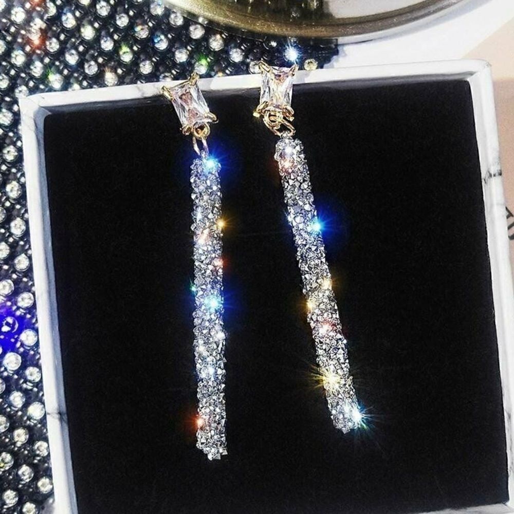 + Crystal Tassel Stud Earrings